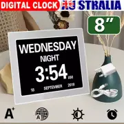 Extra Large Dementia Clock 8" Digital Calendar Day Clocks LED Alarm Clock Wall