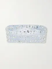 [16ARLINGTON] 16ARLINGTON - Blaise Strapless Cropped Crystal-embellished Satin Bustier Top - Light blue - UK 8 UK 8 Blue