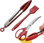 BBQ Tongs for Cooking - Meat Tongs Set with Shears and Oil Brush - Grilling Utensils Kit, Barbecue Clamp, Fried Steak Clamp for Gripper Bread Clip