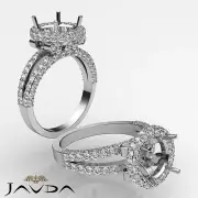 Round Semi Mount Halo Pave F-G Color Diamond Engagement Ring 14k W Gold 1.4Ctw.