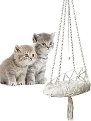 Macrame Cat Hammock,Indoor Cats Boho Hammock with Macrame - Cats Sleeping Bed with Hook and Removable Cushion for Garden, Patio, Balcony, Living Room
