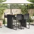 5 Piece Outdoor Bar Table Set 4 Seater Stools Bistro Set Patio Rattan W/ Cushion