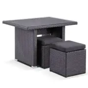 NEW Wicker Dining Coffee Table w/ 2 Stowaway Ottomans - Coffee/Latte | Outdoor