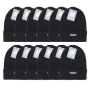 Knit Cap Plain Ski Skull Cuff Winter Warm Stretch Black Beanie Hats 12 Pack