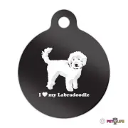 I Love My Labradoodle Engraved Keychain Round Tag w/tab v2 doodle Many Colors