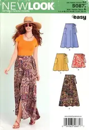 New Look S0871 EASY Side Tie Wrap Skirts, 4 Lengths, Patch Pockets Sz 6-18 6456
