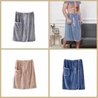 With Pocket Men Wearable Bath Towel Solid Color Short Towel Skirt Home