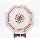 18" white marble table top coffee side inlay malachite decor antique mosaic h11