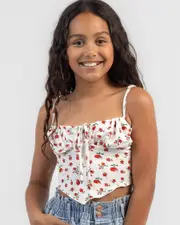 [Mooloola] Mooloola Girls' Sydney Babydoll Cami Top in Red Floral Size 14 14 Red Floral