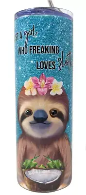 Custom Made 20oz Skinny Tumbler W/ Straw double Wall Sublimated Sloth