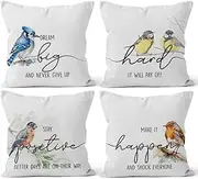 [HIWX] Inspirational Bird Pillow Covers 18x18 Set of 4, Farmhouse Spring Summer Blue Gray Jay Goldfinch Robin Decorative Pillow Covers for Bedroom Living Room, Gifts for Bird Lovers
