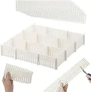 14.5 in White Adjustable Drawer Dividers, KUAOOAUK 8PC DIY Grid Drawer Organizer Dividers, Plastic Organizer Separator for Socks Underwear Makeup Cosmetic Clothes Can Help Tidy Kitchen Bedroom Dresser