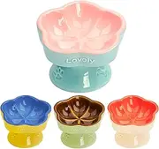 S&Q's CERAMICS Raised Cat Bowl, Elevated Cat Bowl for Food and Water, Ceramic Titled Cat Dish, Anti Vomit & Whisker Friendly, Microwave and Dishwasher Safe (Pink, 5.8")