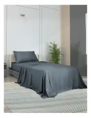 [DreamZ] Bamboo Single Size Sheet Set Fitted Pillowcase Bed Skirt 3 Pieces Set in Charcoal