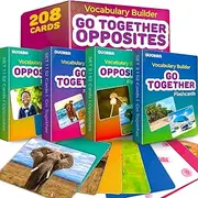 QUOKKA Set of Learning Flash Cards - Super Set Go Together & Opposites - 4x52 Cards - Vocabulary Builder - Words&Sentences