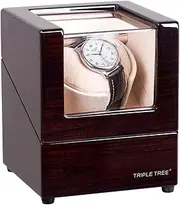 [TRIPLE TREE] Single Watch Winder for Automatic Watches, with Super Quiet Motor, 4 Rotation Mode Setting, Flexible Plush Pillow Fit Lady and Man Watches, Pine Bark Pattern, Japanese