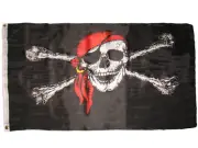 3x5 Jolly Roger Pirate PATCH Red Hat Skull Crossbones Flag House Banner 100D