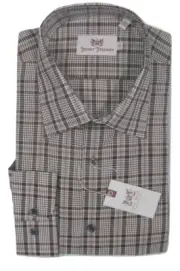 NEW $145 Hickey Freeman Dress Shirt! 16 34 35 *Brown & White Glen Plaid*