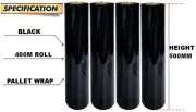 500mm x 400m 25UM Stretch Film Roll Wrap Hand Pallet Shrink BLACK or DISPENSER
