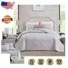 King Size Geometric Quilt Coverlet Set - Modern Reversible Bedding, Light Grey
