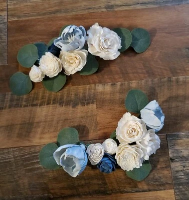 2PC Dusty Blue White Navy Wedding Cake Flower Garland Sola Wood Decor Decoration
