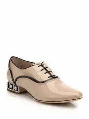 MIU MIU RARE NUDE Patent Swarovski Crystal HEEL Oxfords EU 40 9 I LOVE SHOES
