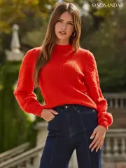 Sosandar Orange Bobble Stitch Balloon Sleeve Jumper (551119) | $76