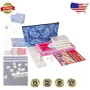 Ultimate Portable Mahjong Set: 166 Mini Tiles with Racks & Chic Blue Bag