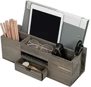 Liry Products Brown Wooden Desktop Organizer Multiple Compartments Rack Shelf Drawer Tabletop Wood Storage Cabinet Office Supplies Caddy Document Stationery Holder Accessory Sorter Vanity Home
