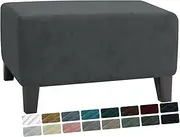 [MAXIJIN] Velvet Ottoman Slipcover Stretch Square Rectangle Footstool Slipcover Folding Storage Ottoman Covers for Living Room with Elastic Bottom (Ottoman Large, Gray)