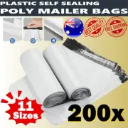 200x Whtie Poly Mailer Courier Bag Mailing Satchel Plastic Self Sealing 11 Sizes