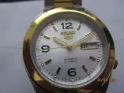 SEIKO 5 MEN'S WATCH AUTOMATIC ALL S/S TWO TONE GOLD ORIGINAL JAPAN SNKM80K1 NEW