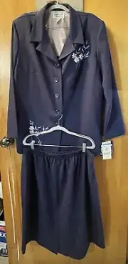 new CHADS PLACE Womens 22 W blazer skirt 2pc set navy embroidered button jacket