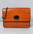 COACH Embossed Croc Turnlock Chain Crossbody Bag, DK/Deep Coral