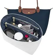 LOUKAYCCI New Dupont Paper Purse Organizer Insert for Longchamp Le Pliage L Handbag Insert (White&DarkBlue, Large)
