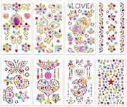 Gem Stickers, 8 Sheets Rhinestones Stickers, Self-Adhesive Jewels Stickers for DIY Crafts Scrapbook Makeup Nail Art Mobile PC Water Cup Baseball Cap, etc. Multicolor