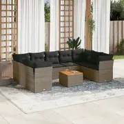 10 Piece Garden Sofa Set with Cushions Grey Poly Rattan