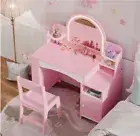 Kids Vanity Set with Mirror & LED Lights – Makeup Table & Stool