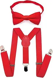 [JZK] Red Bow Tie and Braces Set Children Under 135 cm, Y Shape 3 Clip Adjustable Braces with Bow Tie for Little Boys and Girls for Wedding Party and Costume, red, One size