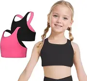 [SEAUR] 2 Pack Girls Basic Dance Crop Tank Top Wide Shoulder Straps Cross Back Athletic Sports Yoga Tank Tops Camis Activewear