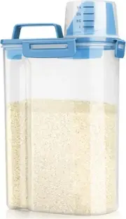 Rice Airtight Storage Container, 3 to 5Lbs Cereal Dry Food Flour Bin, 3L/Blue