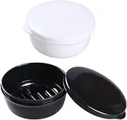 Soap Holder Travel Case Round Soap Dishes Shampoo Bar Container for Bar Soap, Soap Box for Travel Shower Gym Bathroom (Black + White, 9.9×9.9×4.7cm)