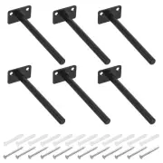 6Pcs 6" x 2" Wall Mounting Floating Shelf Bracket Blind Shelf Support, Black