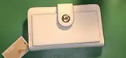Authentic Michael Kors Charm MD Tab Pckt Leather Bifold Wallet Optic White, NWT!