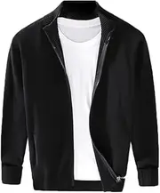 [Generic] Men's Winter Solid Color Slim fit Cardigan Casual Business Knit sweaterCardigan with Two-Way Zip, Knitted Cardigan with Stand-upCollar for Autumn
