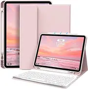 Keyboard Case for iPad Air 11 Inch (M3/M2) 2025/2024,iPad Air 5th/4th Generation 10.9 Inch 2022/2020 Case with Keyboard,Detachable Bluetooth Keyboard Tablet Case with Pencil Holder, Pink