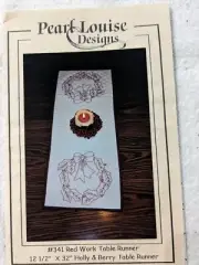 Holly & Berry Red Work Embroidery Table Runner Pattern By Pearl Louise Designs