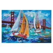 Yana Rafael "Boats by the Golden" Hand Signed original painting canvas with COA.