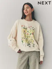 Ecru Graphic NYC Garden Party 100% Cotton Sweatshirt (AF5819) | $38