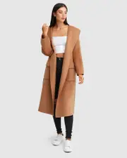 [Belle & Bloom] Runaway Wool Blend Robe Coat - Dark Camel
